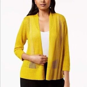 Alfani $59 Medium P Gold Yellow Mixed Stitch Open Front Linen Blend Cardigan
